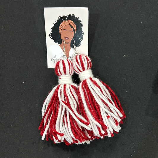Maroon & White Tassel Earrings