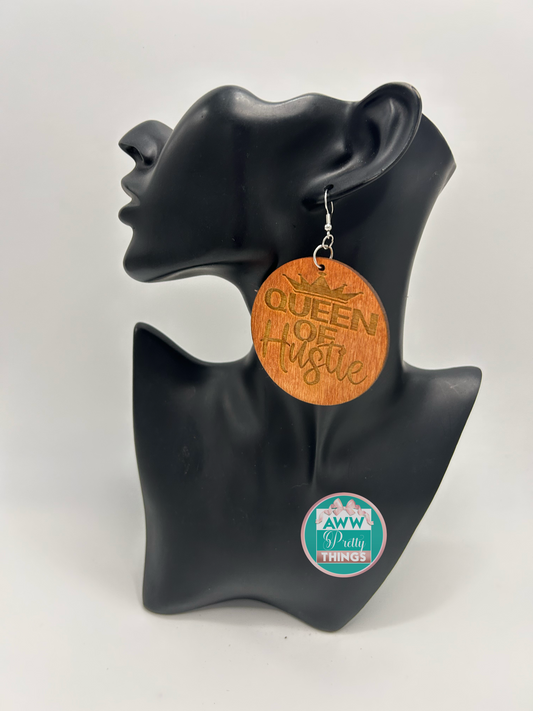 Queen of Hustle Engraved Earrings