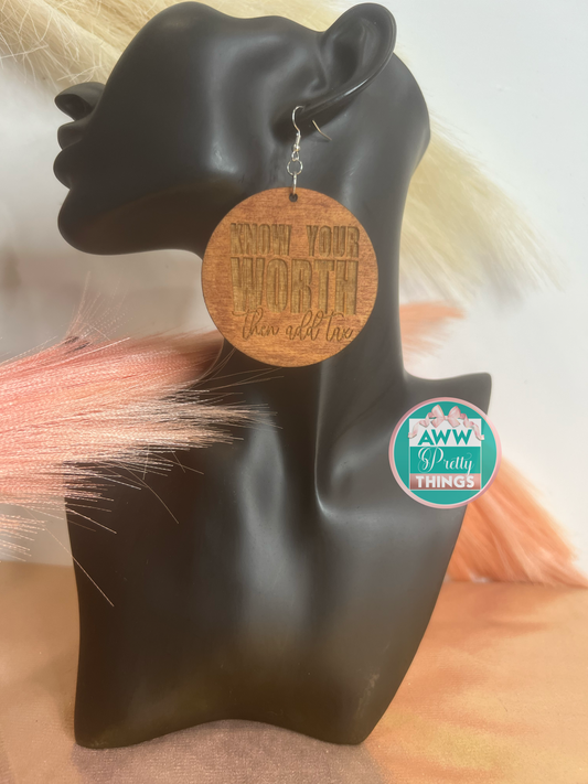 Know Your Worth Then Add Tax Engraved Earrings