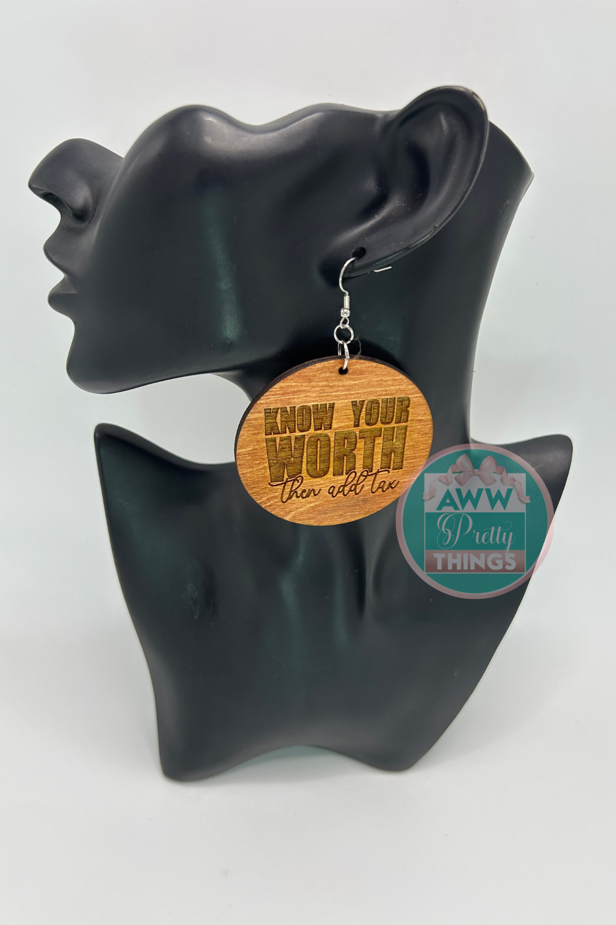 Know Your Worth Then Add Tax Engraved Earrings