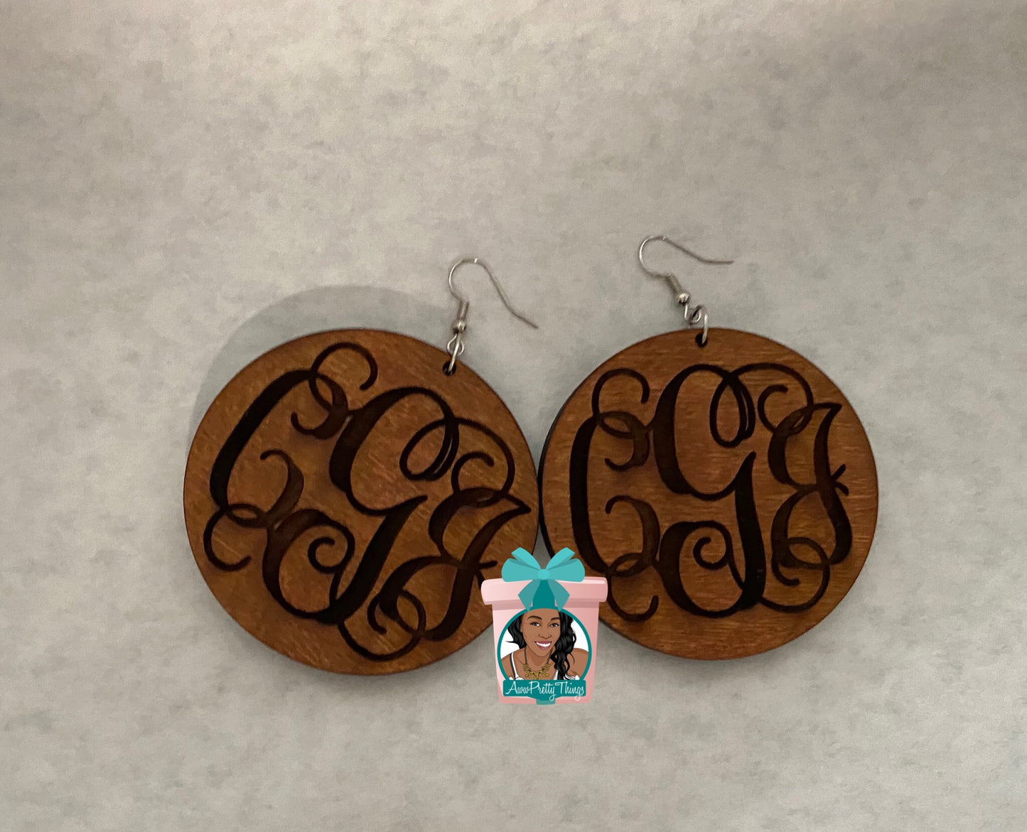 Circle 3 Initial Monogram Wooden Earrings